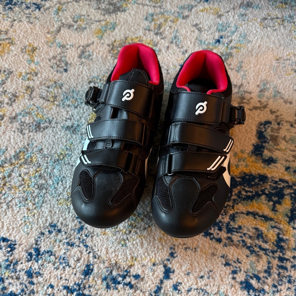 Peloton Black Cycling Sneakers with signature red  lining